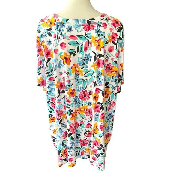 Woman Within Floral Top Womens 4X 34/36 Multicolor-Short Sleeve-V Neck - Picture 2 of 2